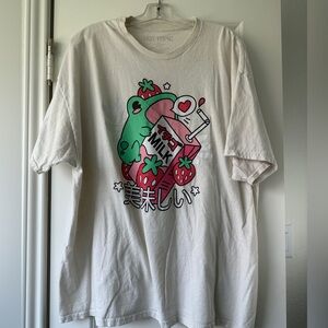 Hot Topic White Graphic Tee with Green and Red Accents